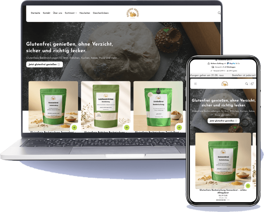 Mockup Glutenfreie Kochliebe auf Laptop und Smartphone