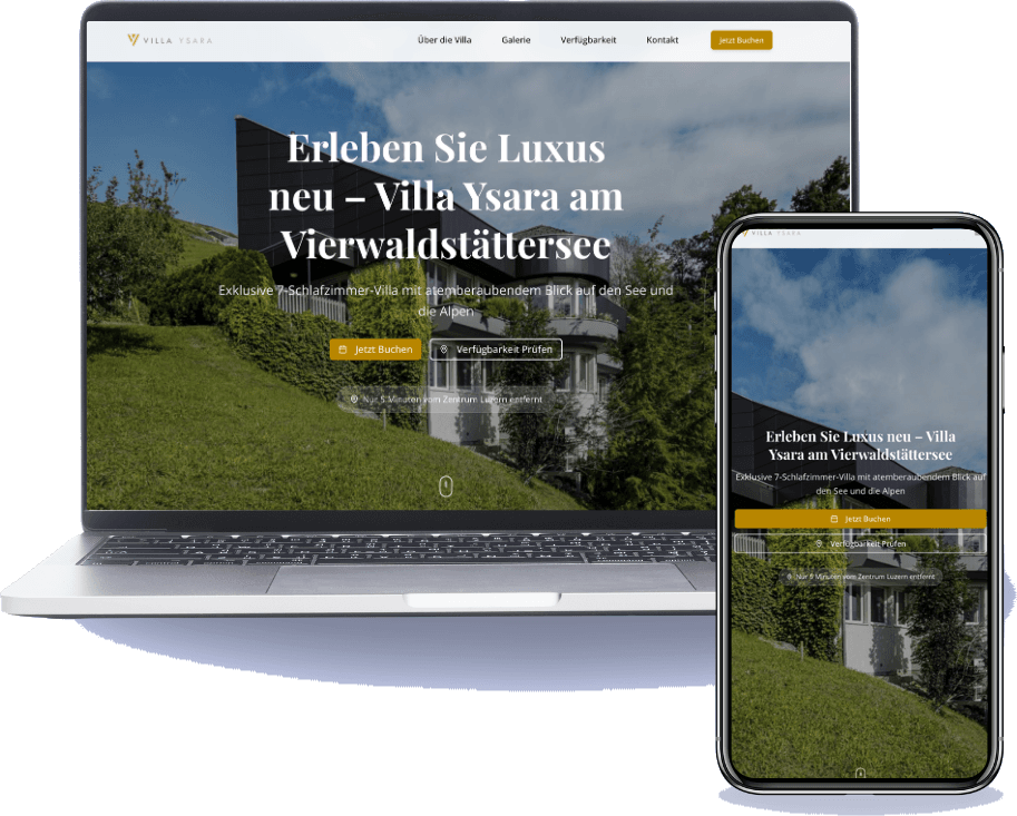 Mockup Villa Ysara auf Laptop und Smartphone